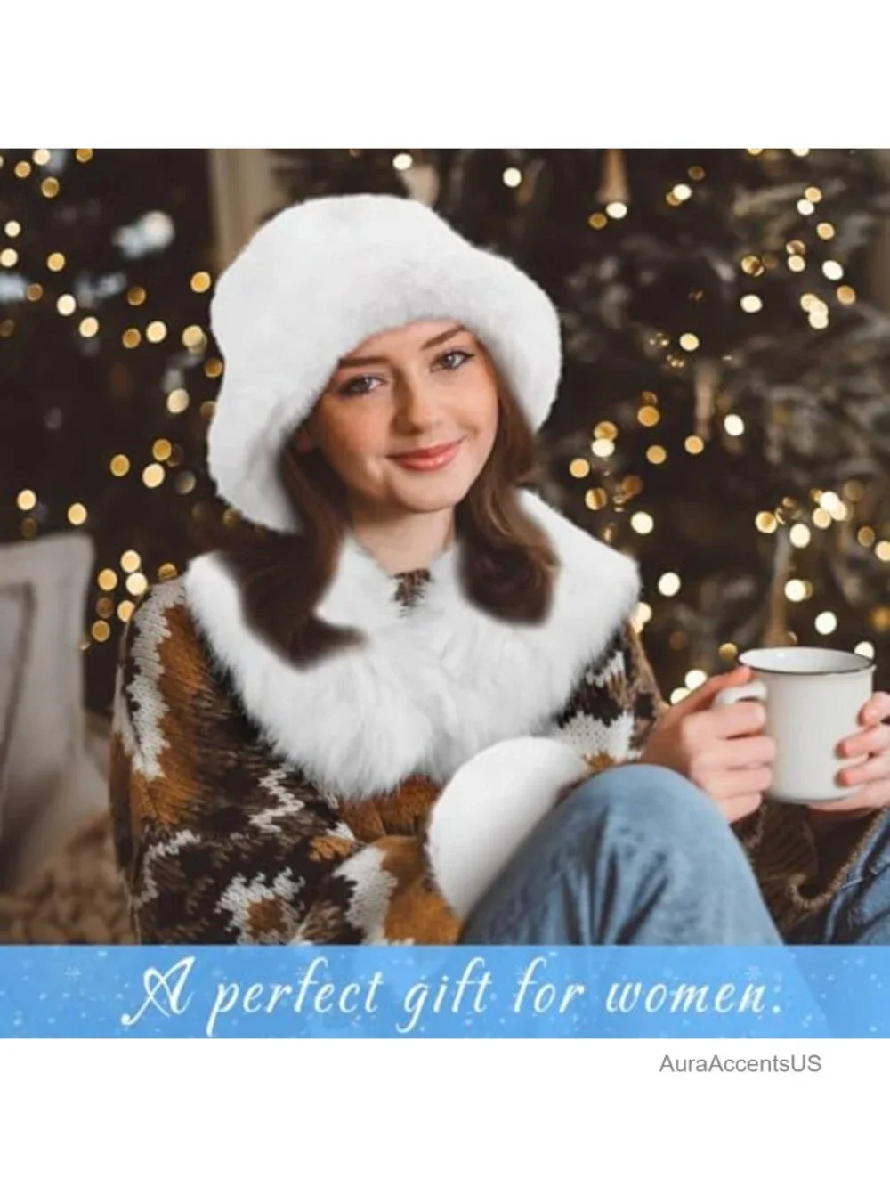 Warm Winter Faux Fur Accessories Set Scarf Hat Earmuffs Wrist Cuffs